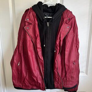 Torrid - Red & Black - Faux Leather Moto Jacket w/ Hood - Size 5